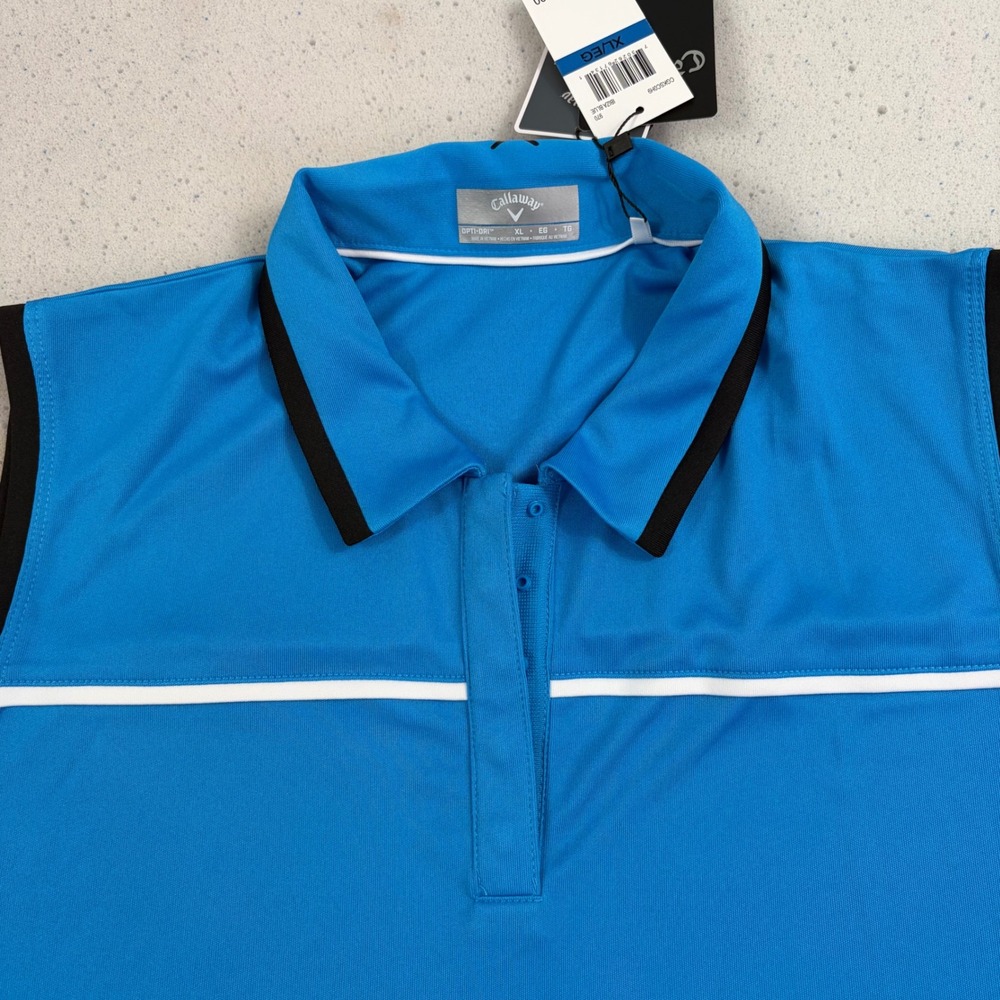 Sleeveless Golf Polo Callaway Opti-Dri Performance Blue Stripe Black Trim XL NWT - Picture 5 of 8